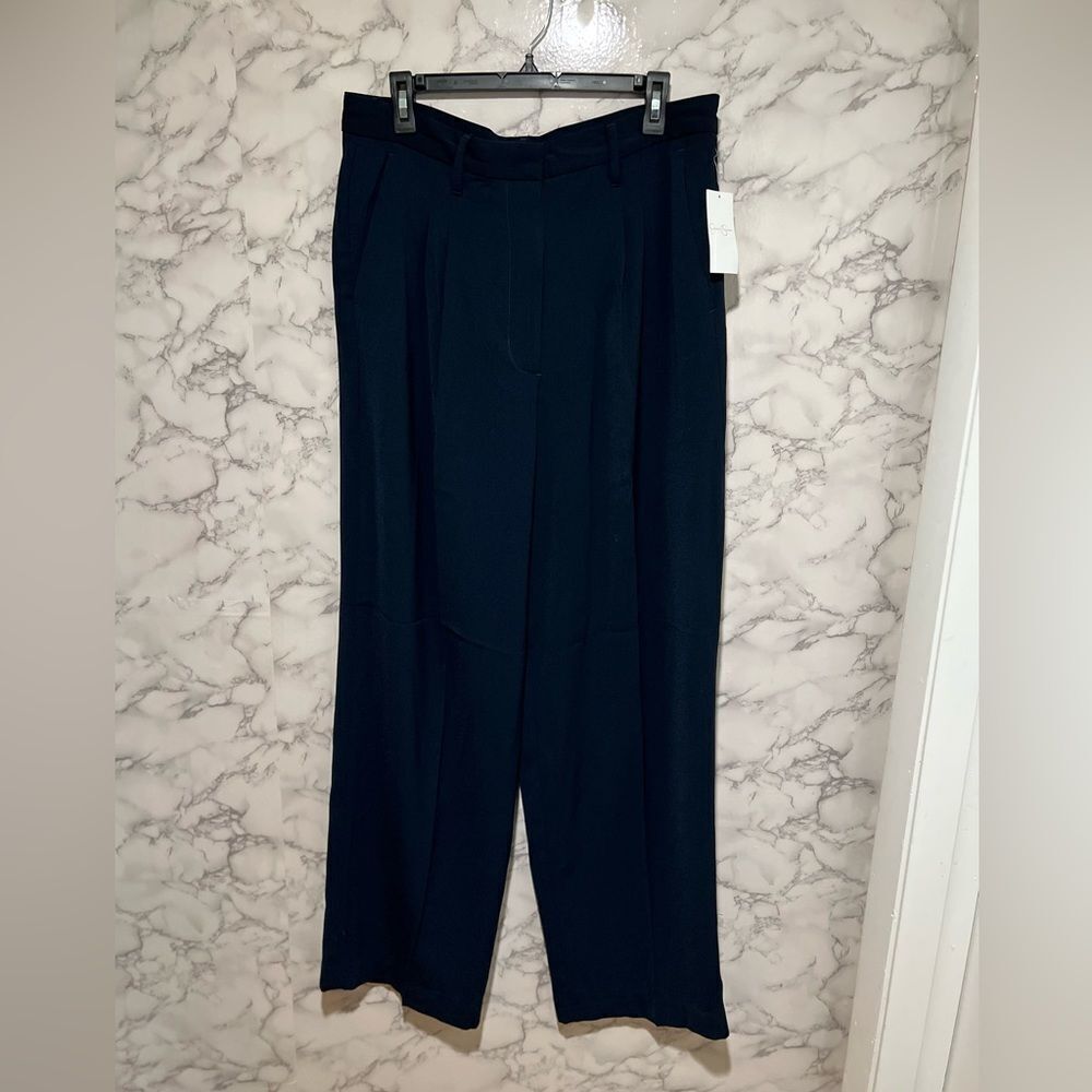 NWT Jessica Simpson Navy Rey High Rise Wide Leg Pleated Trouser Pants 14